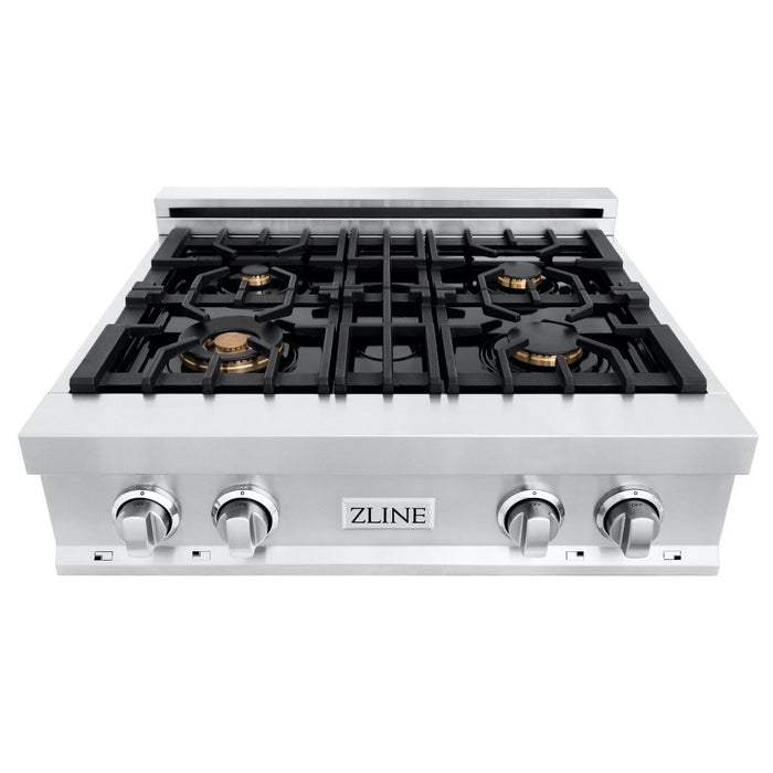 ZLINE 30" Porcelain Rangetop With 4 Gas Brass Burners, RT-BR-30