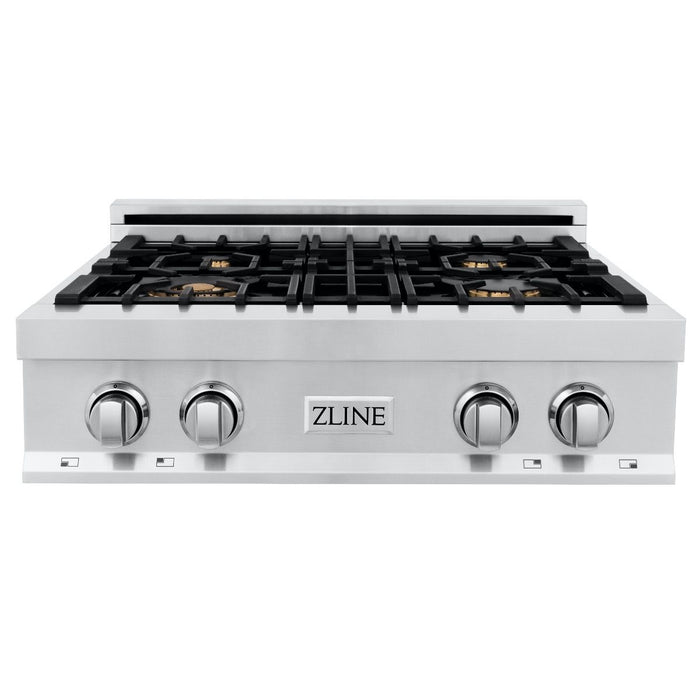 ZLINE 30" Porcelain Rangetop With 4 Gas Brass Burners, RT-BR-30