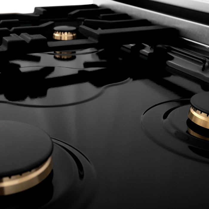 ZLINE 30" Porcelain Rangetop With 4 Gas Brass Burners, RT-BR-30