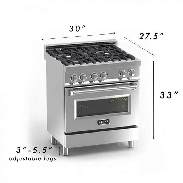ZLINE 30" Professional Dual Fuel Range, Snow Finish Door, RA-SN-30