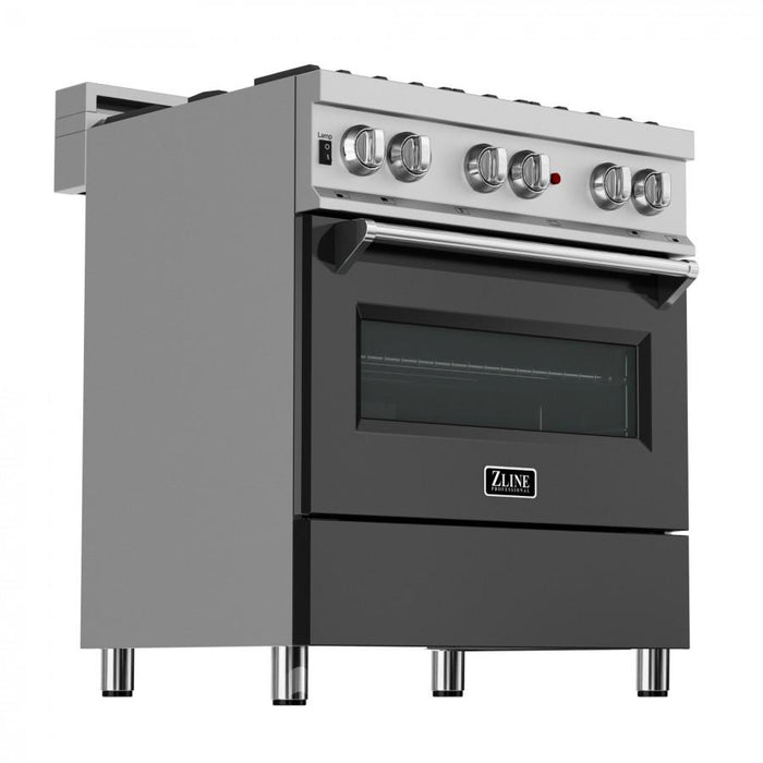 ZLINE 30" Professional Dual Fuel Range, Snow Stainless, Black Matte Door, RAS-BLM-30