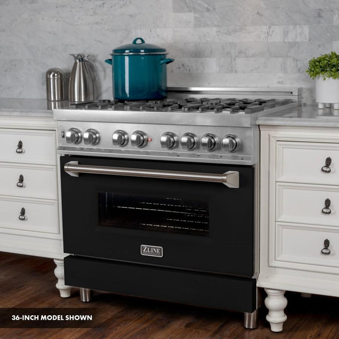 ZLINE 30" Professional Dual Fuel Range, Snow Stainless, Black Matte Door, RAS-BLM-30
