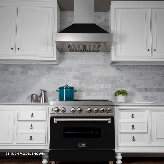 ZLINE 30" Professional Dual Fuel Range, Snow Stainless, Black Matte Door, RAS-BLM-30