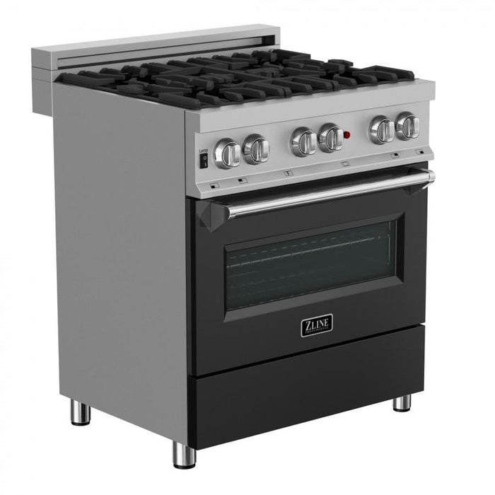 ZLINE 30" Professional Dual Fuel Range, Snow Stainless, Black Matte Door, RAS-BLM-30