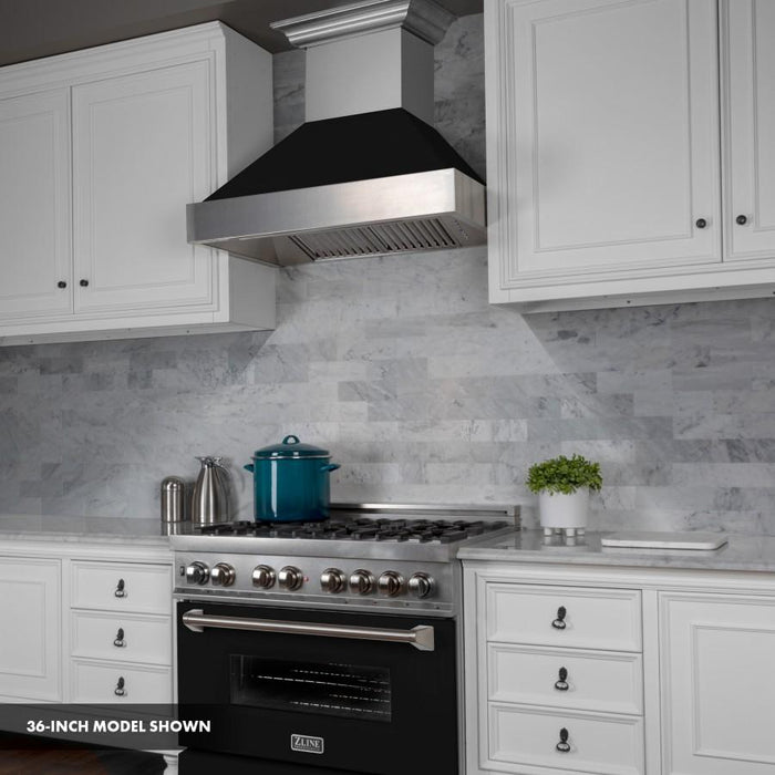 ZLINE 30" Professional Dual Fuel Range, Snow Stainless, Black Matte Door, RAS-BLM-30