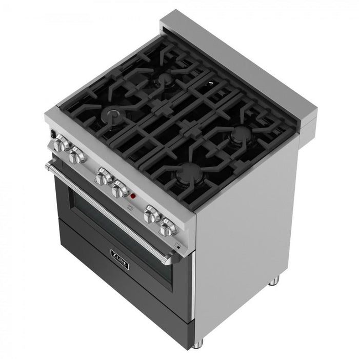 ZLINE 30" Professional Dual Fuel Range, Snow Stainless, Black Matte Door, RAS-BLM-30