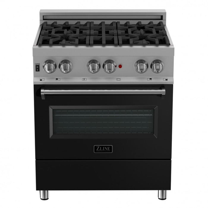ZLINE 30" Professional Dual Fuel Range, Snow Stainless, Black Matte Door, RAS-BLM-30