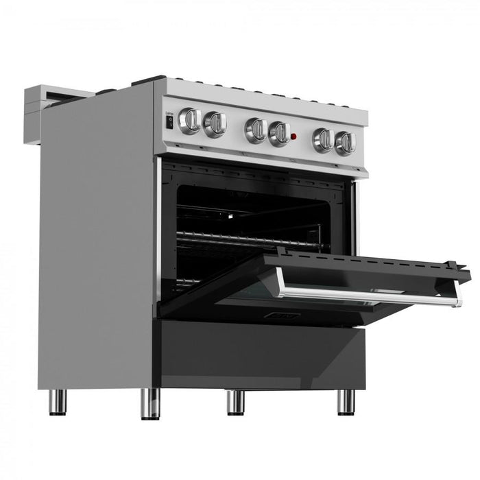 ZLINE 30" Professional Dual Fuel Range, Snow Stainless, Black Matte Door, RAS-BLM-30