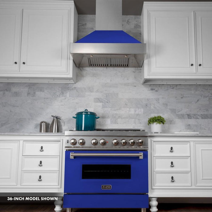 ZLINE 30" Professional Dual Fuel Range, Snow Stainless, Blue Matte Door, RAS-BM-30