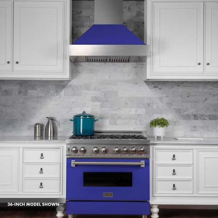 ZLINE 30" Professional Dual Fuel Range, Snow Stainless, Blue Matte Door, RAS-BM-30
