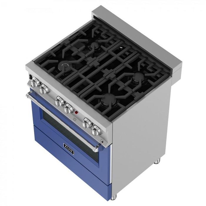 ZLINE 30" Professional Dual Fuel Range, Snow Stainless, Blue Matte Door, RAS-BM-30