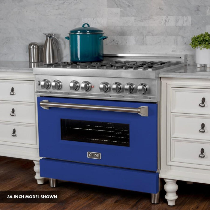 ZLINE 30" Professional Dual Fuel Range, Snow Stainless, Blue Matte Door, RAS-BM-30