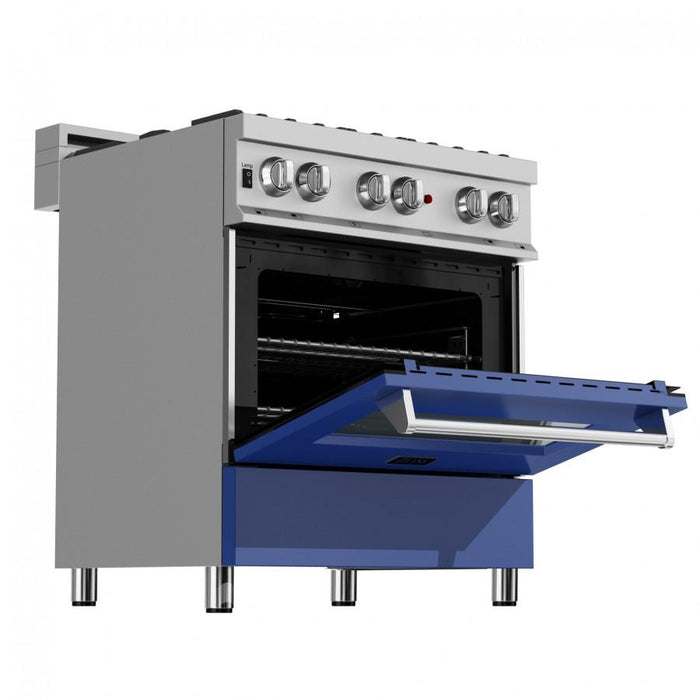 ZLINE 30" Professional Dual Fuel Range, Snow Stainless, Blue Matte Door, RAS-BM-30