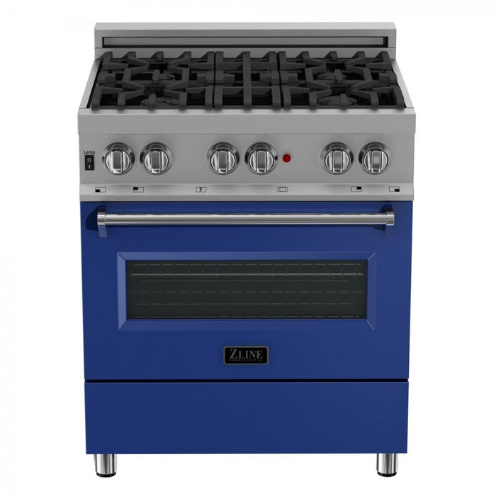 ZLINE 30" Professional Dual Fuel Range, Snow Stainless, Blue Matte Door, RAS-BM-30