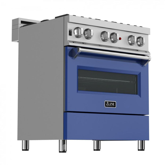 ZLINE 30" Professional Dual Fuel Range, Snow Stainless, Blue Matte Door, RAS-BM-30