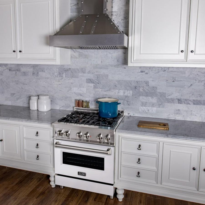 ZLINE 30" Professional Dual Fuel Range, White Matte Door, RA-WM-30