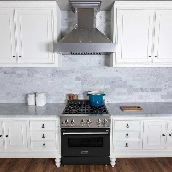 ZLINE 30" Professional Dual Fuel Range with Black Matte Door, RA-BLM-30