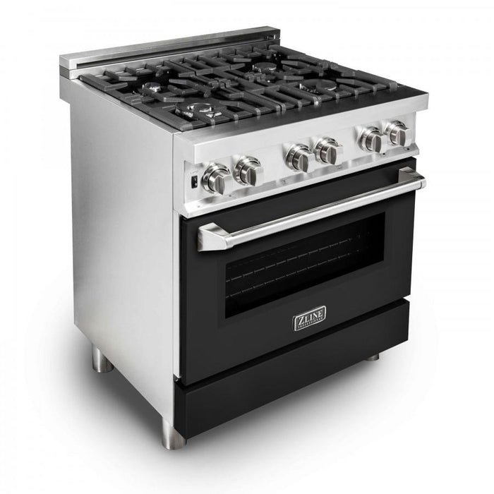 ZLINE 30" Professional Dual Fuel Range with Black Matte Door, RA-BLM-30