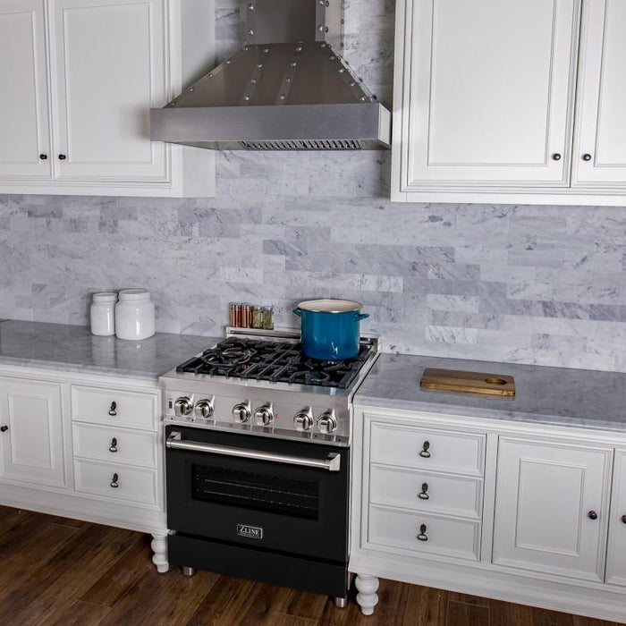 ZLINE 30" Professional Dual Fuel Range with Black Matte Door, RA-BLM-30