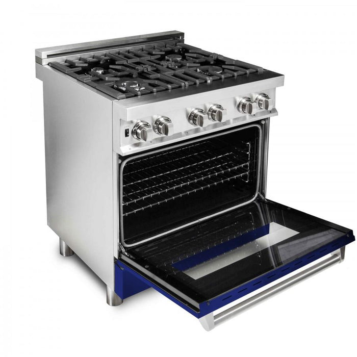 ZLINE 30" Professional Dual Fuel Range with Blue Gloss Door, RA-BG-30