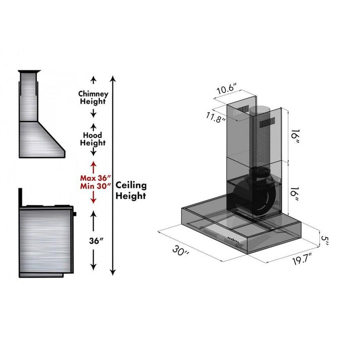 ZLINE 30" Professional Wall Range Hood, Stainless Steel, KECOMCRN-30