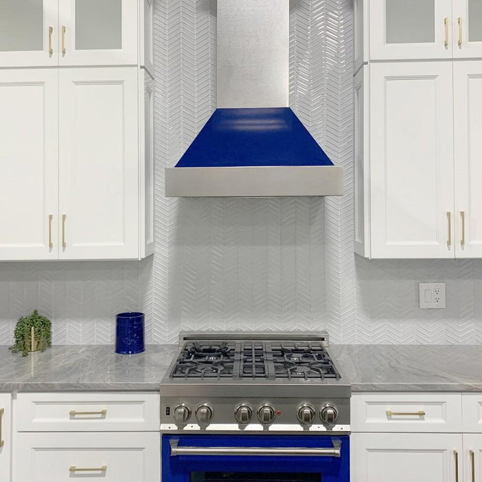 ZLINE 30" Snow Finish Wall Range Hood, Blue Gloss Shell, 8654BG-30