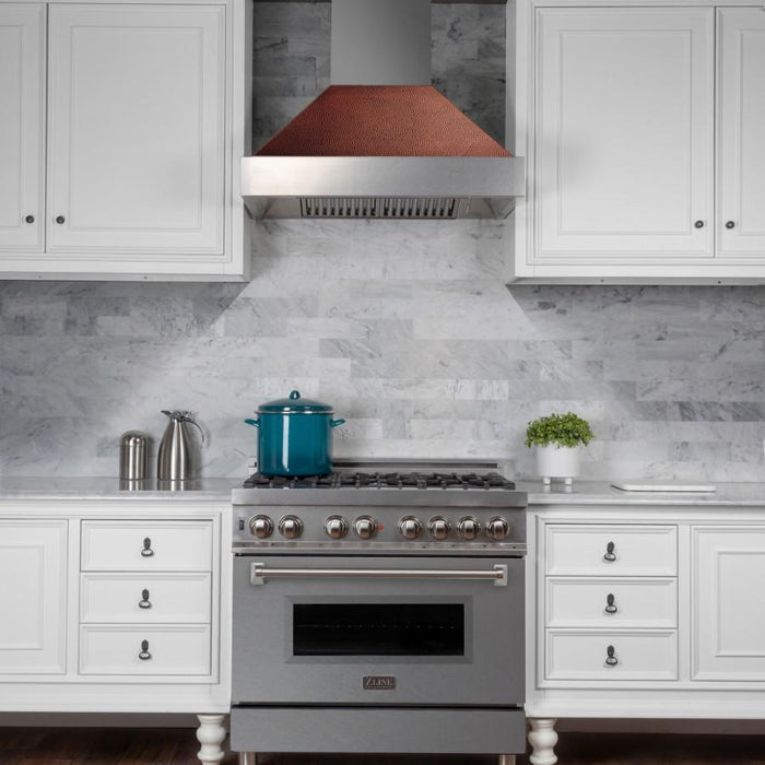 ZLINE 30" Snow Finish Wall Range Hood, Hammered Copper Shell, 8654HH-30