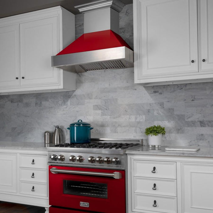 ZLINE 30" Snow Finish Wall Range Hood, Red Gloss Shell, 8654RG-30