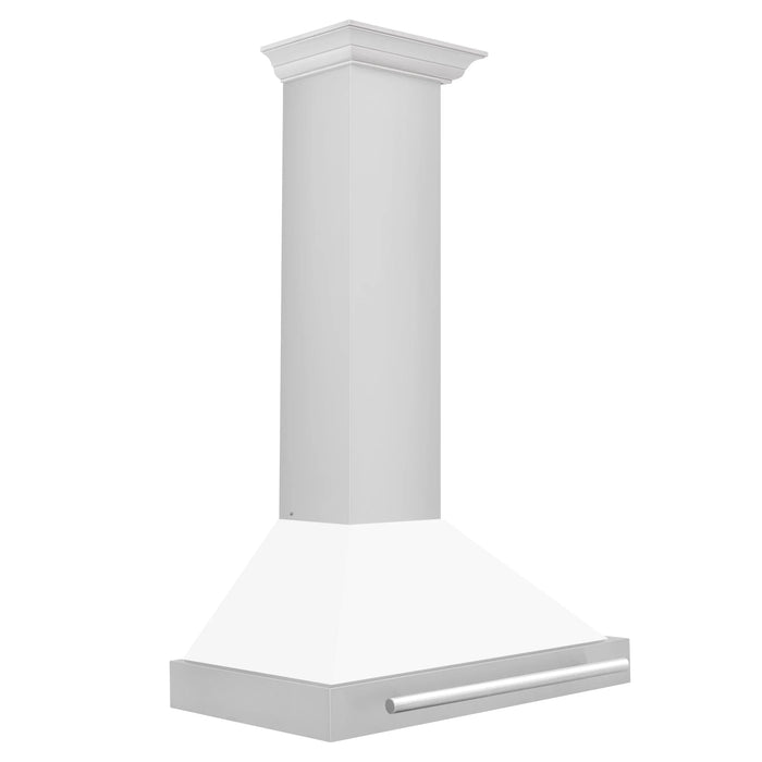 ZLINE 30" Stainless Steel Range Hood with White Matte Shell and Stainless Steel Handle  KB4STX-WM-30