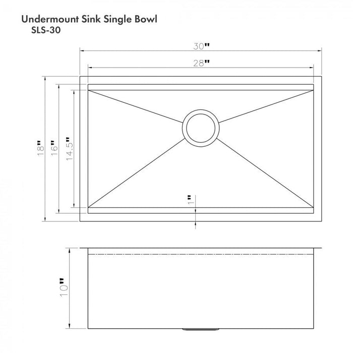 ZLINE 30" Undermount Single Bowl Ledge Sink Stainless Steel, SLS-30