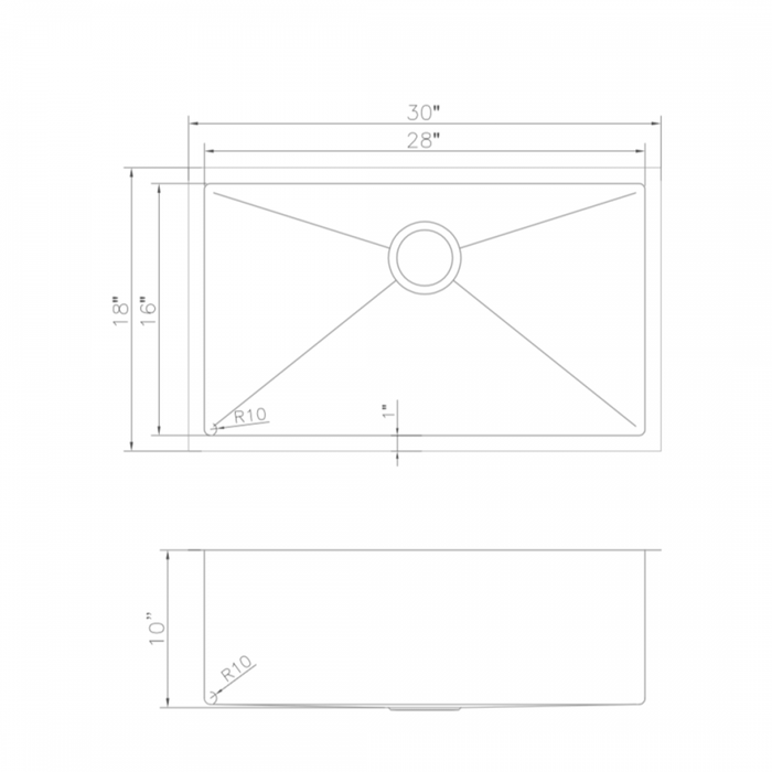 ZLINE 30" Undermount Single Bowl Sink in Stainless Steel, SRS-30