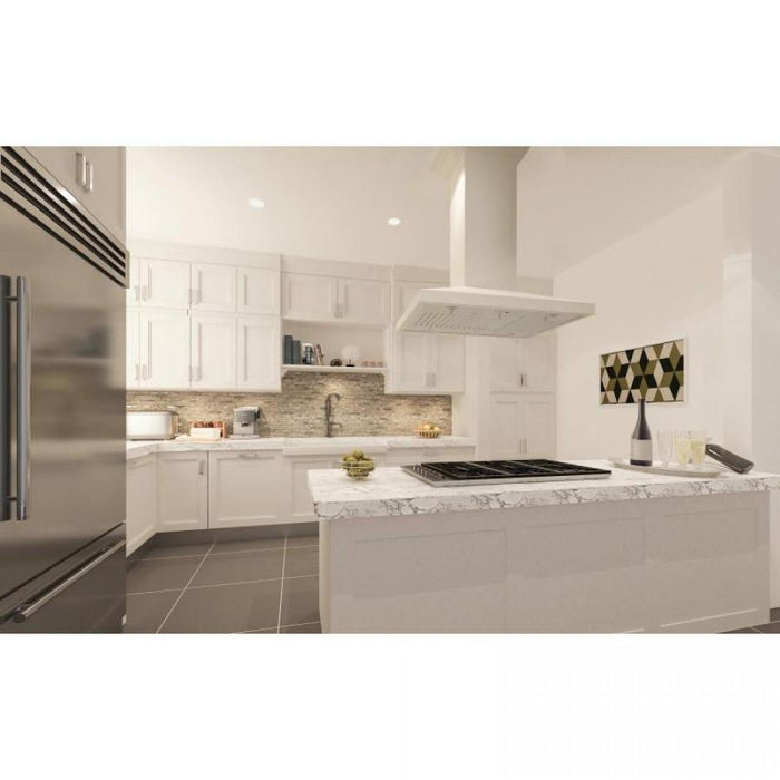 ZLINE 30" Wooden Island Mount Range Hood in Cottage White, KBiTT-RD-30