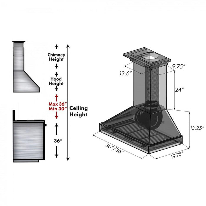 ZLINE 30" Wooden Wall Range Hood in Black - KPCC-30