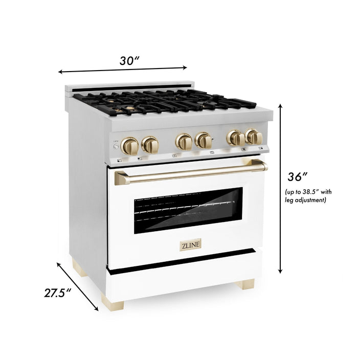 ZLINE 30"Autograph, Dual Fuel Range, Stainless, Gold Accents, RAZ-WM-30-G