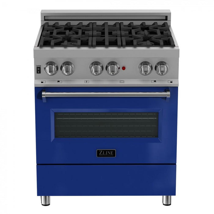 ZLINE 30"Dual Fuel Range, Snow Stainless, Blue Gloss Door, RAS-BG-30