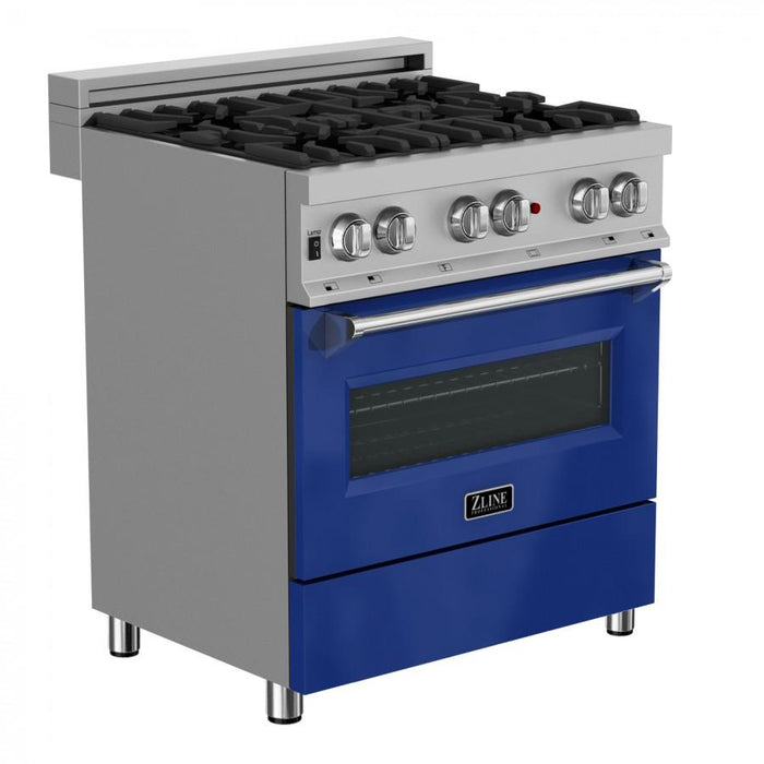 ZLINE 30"Dual Fuel Range, Snow Stainless, Blue Gloss Door, RAS-BG-30