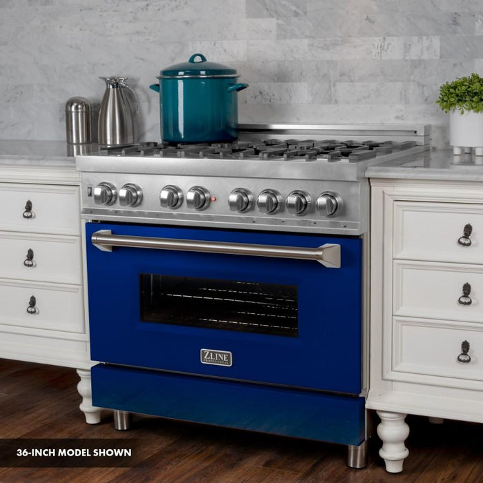 ZLINE 30"Dual Fuel Range, Snow Stainless, Blue Gloss Door, RAS-BG-30