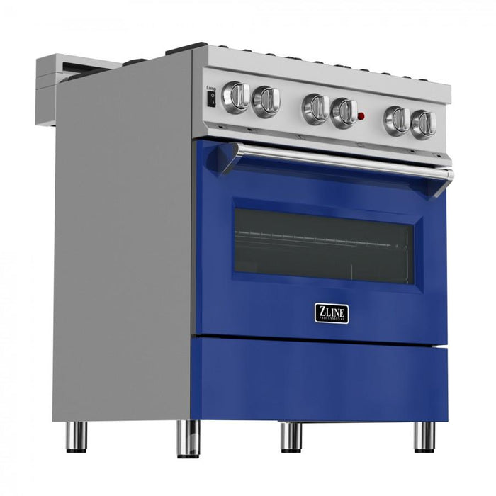 ZLINE 30"Dual Fuel Range, Snow Stainless, Blue Gloss Door, RAS-BG-30
