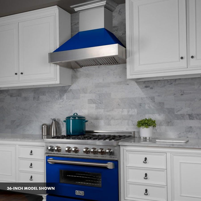 ZLINE 30"Dual Fuel Range, Snow Stainless, Blue Gloss Door, RAS-BG-30