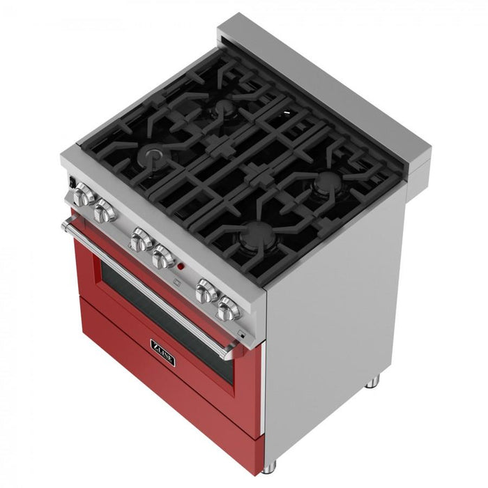 ZLINE 30"Professional Dual Fuel Range, Snow Stainless, Red Matte Door, RAS-RM-30