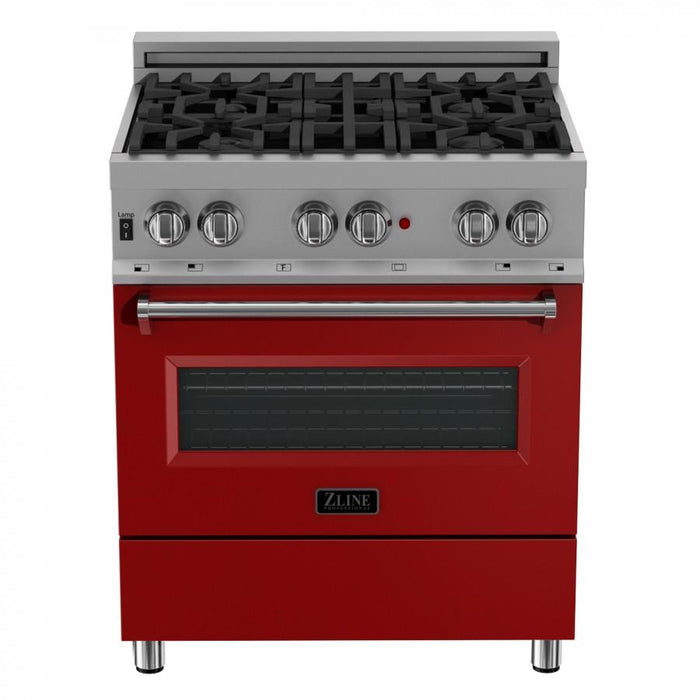 ZLINE 30"Professional Dual Fuel Range, Snow Stainless, Red Matte Door, RAS-RM-30