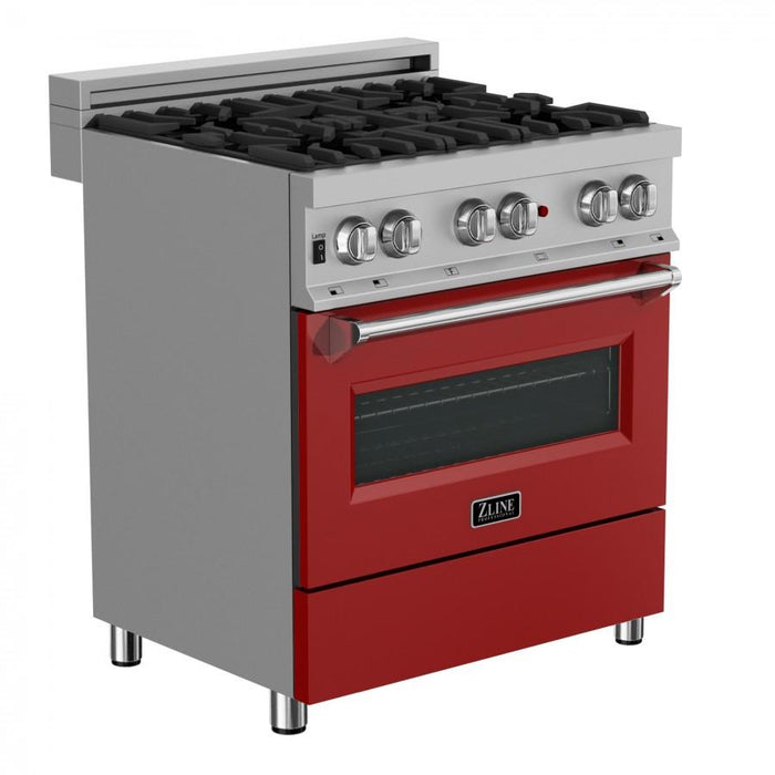 ZLINE 30"Professional Dual Fuel Range, Snow Stainless, Red Matte Door, RAS-RM-30
