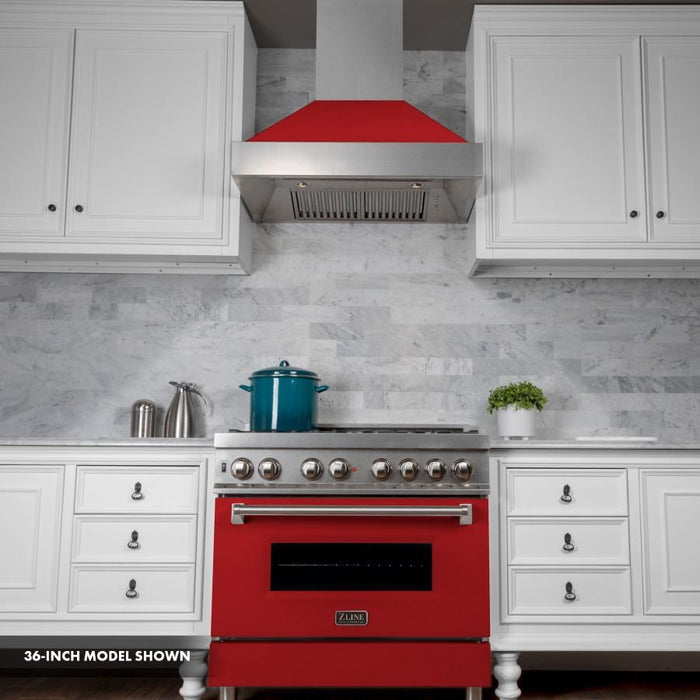 ZLINE 30"Professional Dual Fuel Range, Snow Stainless, Red Matte Door, RAS-RM-30