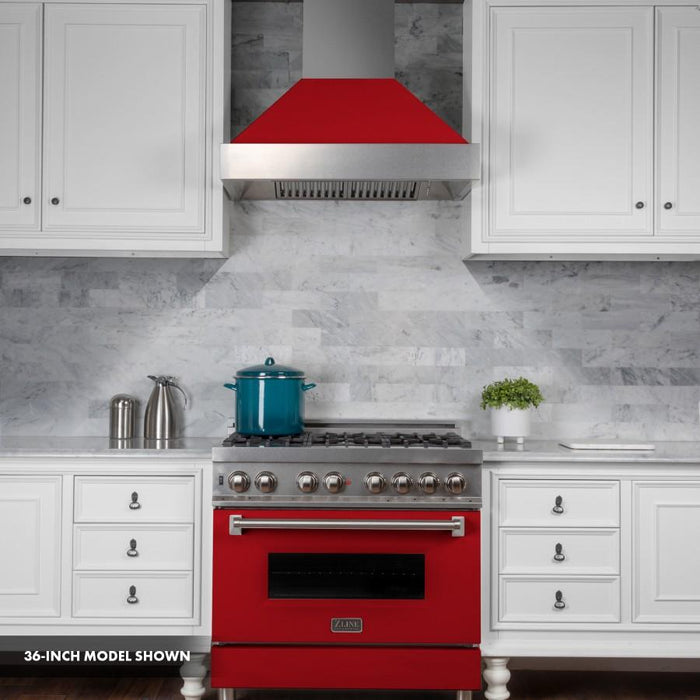 ZLINE 30"Professional Dual Fuel Range, Snow Stainless, Red Matte Door, RAS-RM-30
