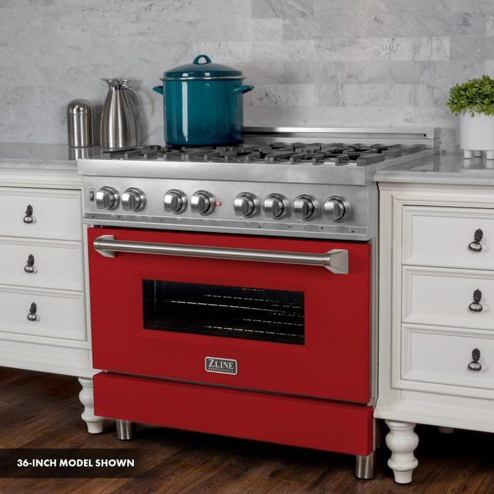 ZLINE 30"Professional Dual Fuel Range, Snow Stainless, Red Matte Door, RAS-RM-30