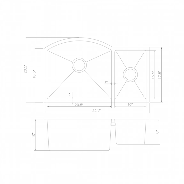 ZLINE 33" Undermount Double Bowl Sink in Stainless Steel, SC70D-33