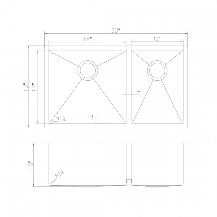 ZLINE 33" Undermount Double Bowl Sink in Stainless Steel, SR60D-33