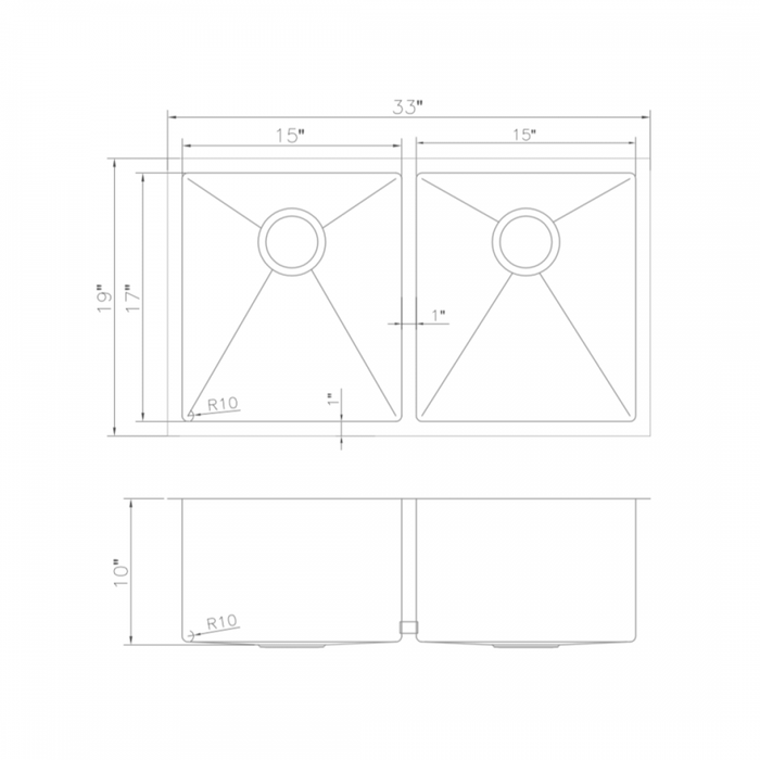 ZLINE 33" Undermount Double Bowl Sink, Stainless Steel, SR50D-33