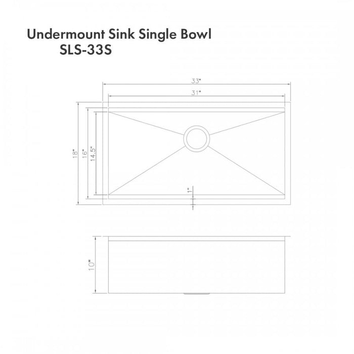 ZLINE 33" Undermount Single Bowl Ledge Sink Stainless Steel, SLS-33S