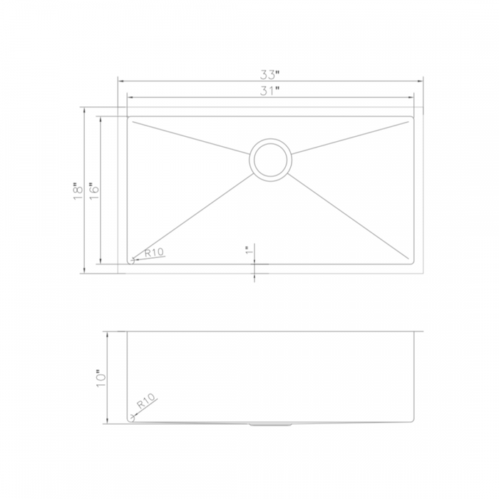 ZLINE 33" Undermount Single Bowl Sink in Stainless Steel, SRS-33